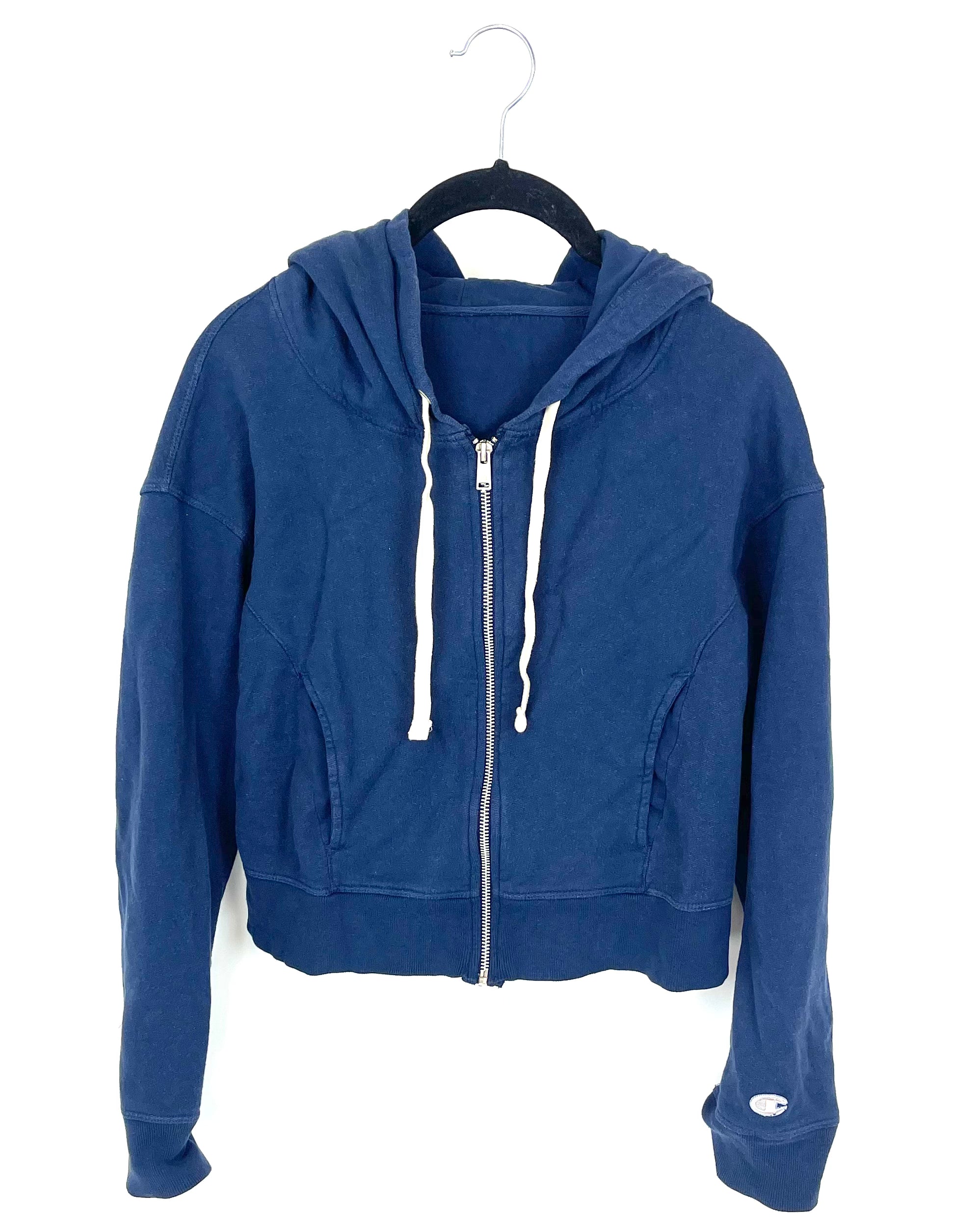 Blue Cropped Zip Up Hoodie Small