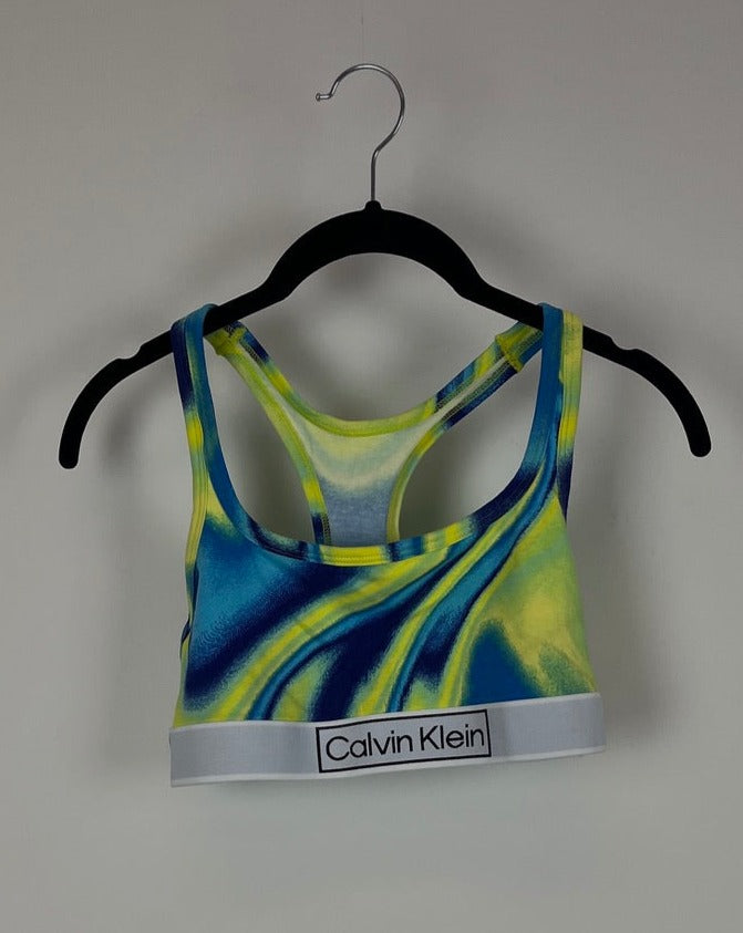 Blue and Yellow Swirl Sports Bra Small The Fashion Foundation