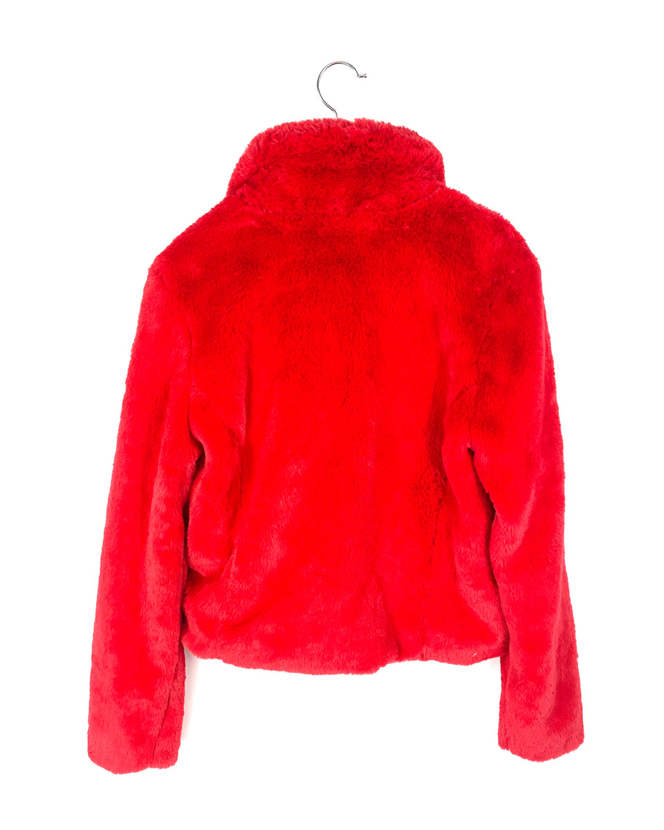 Zara red outlet faux fur jacket