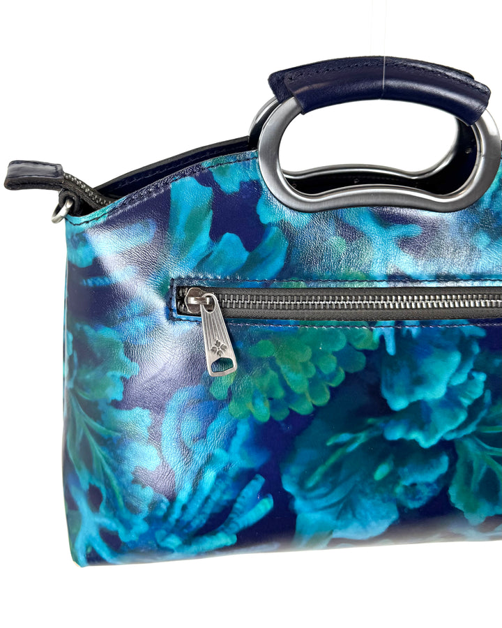 Blue Floral Leather Handbag