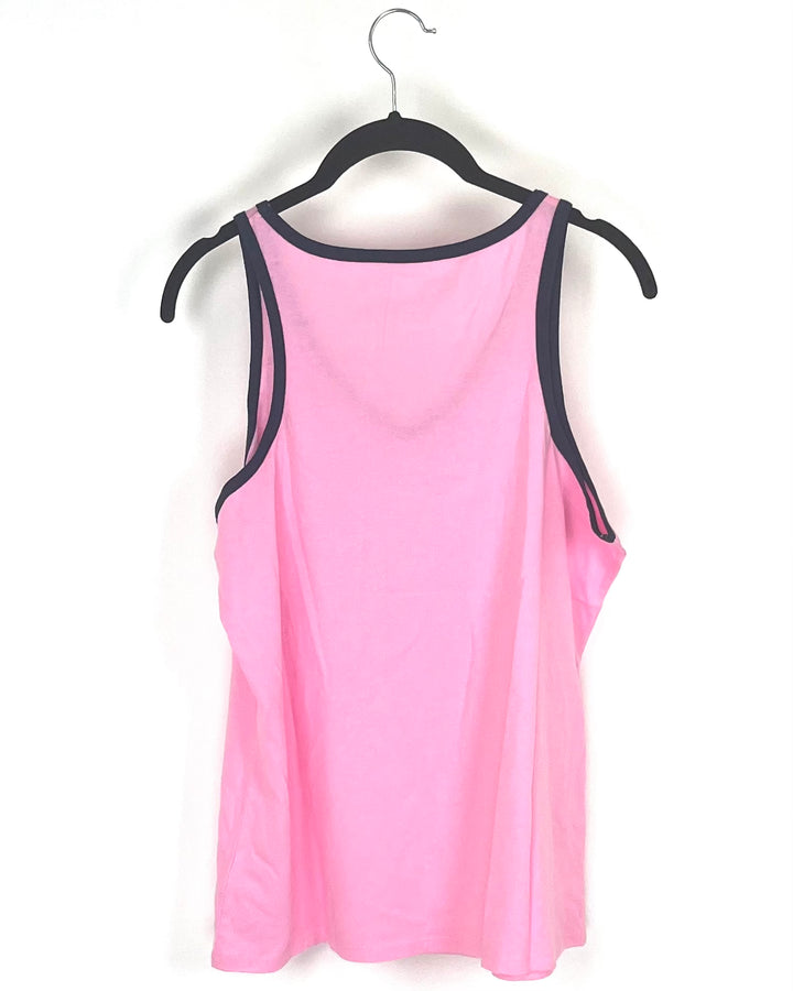 Bubblegum Pink Tank Top with Navy Trim - Small