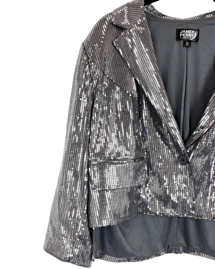 Wheelchair Adaptive Silver Gray Sequin Cropped Blazer - Size 8/10