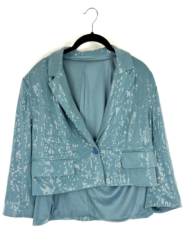 Wheelchair Adaptive Light Blue Sequin Cropped Blazer - Size 8/10