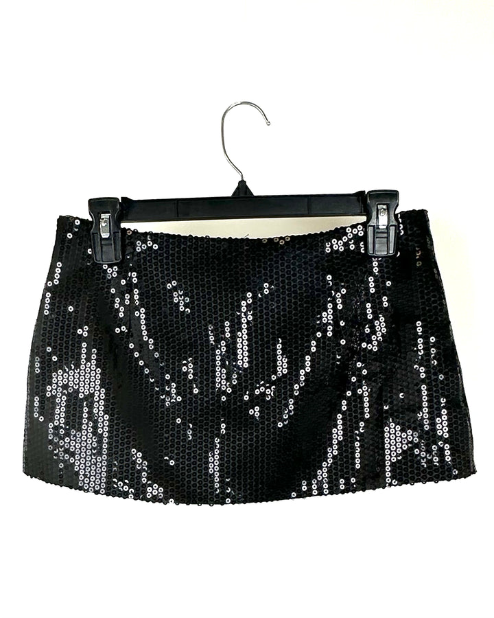 Black Sequin Mini Skirt - Small