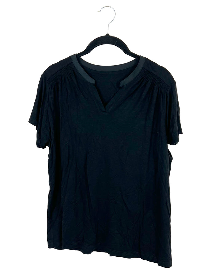 Black V Cutout Tee with Satin-Like Trim - Extra Small