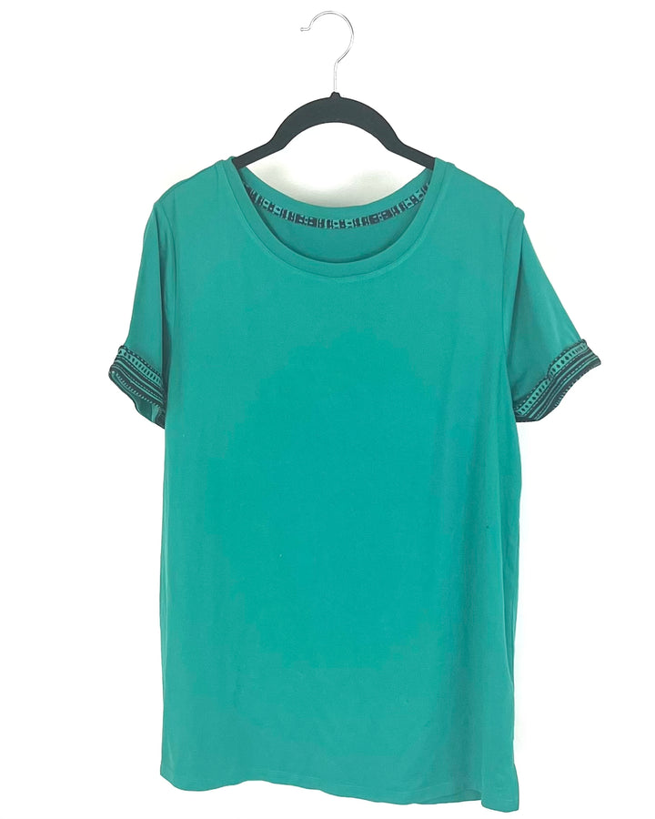 Teal Shirt With Abstract Sleeve Cuffs - Size 4