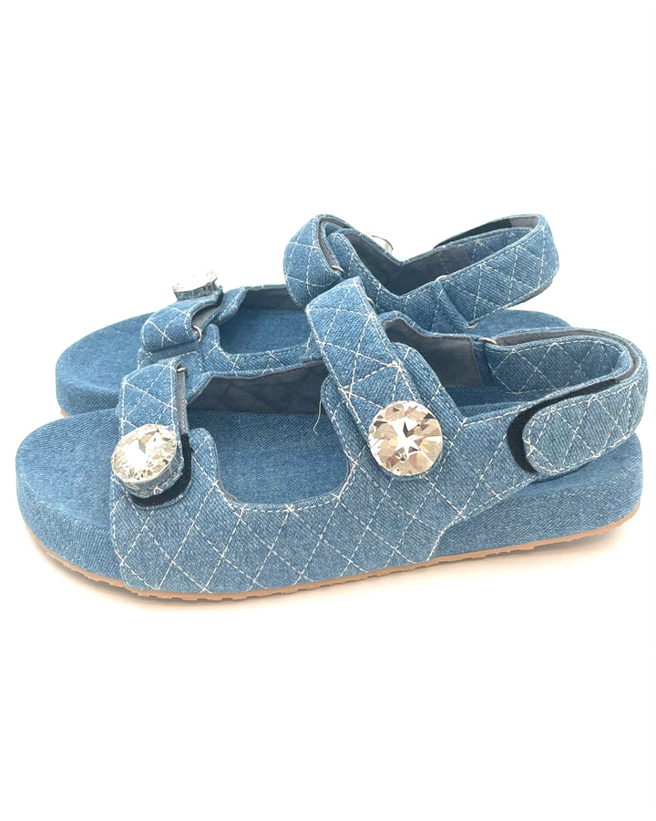 Mystique Denim-Like Jeweled Sandals - Size 10