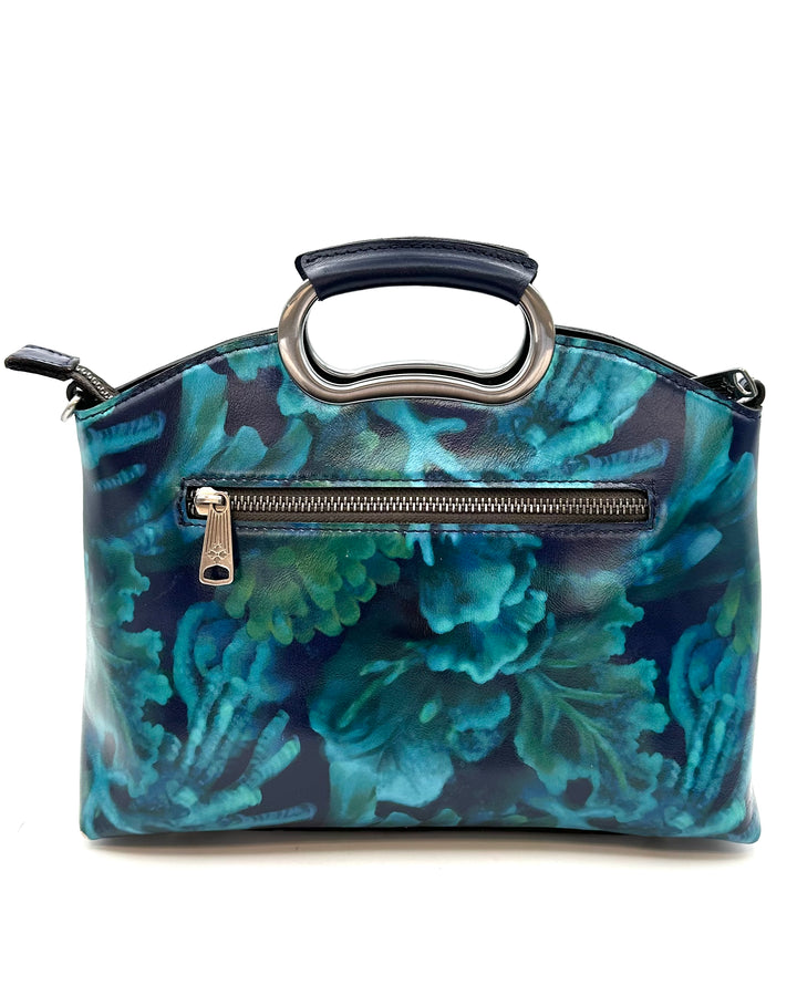 Blue Floral Leather Handbag