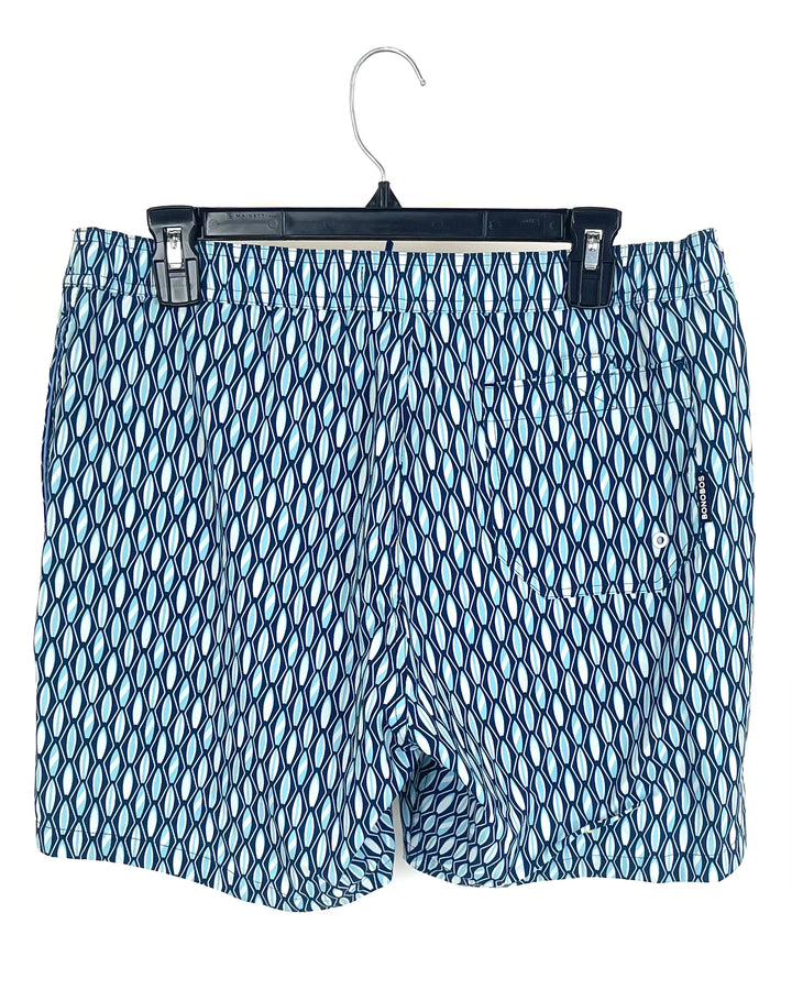 MENS Blue Surf Board Print Shorts - Medium