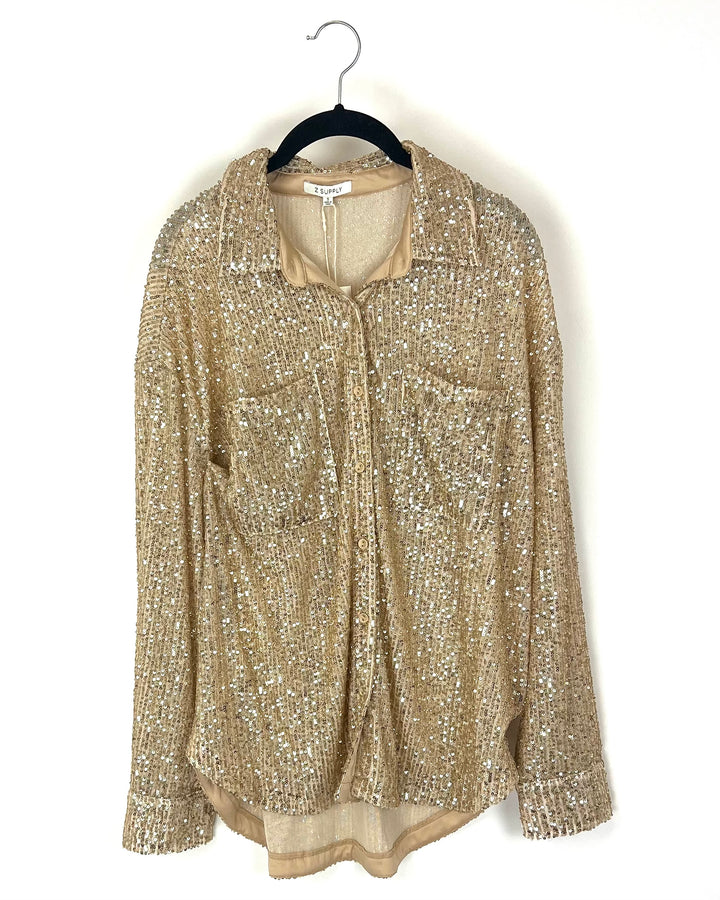 Gold Sequin Button Down - Small