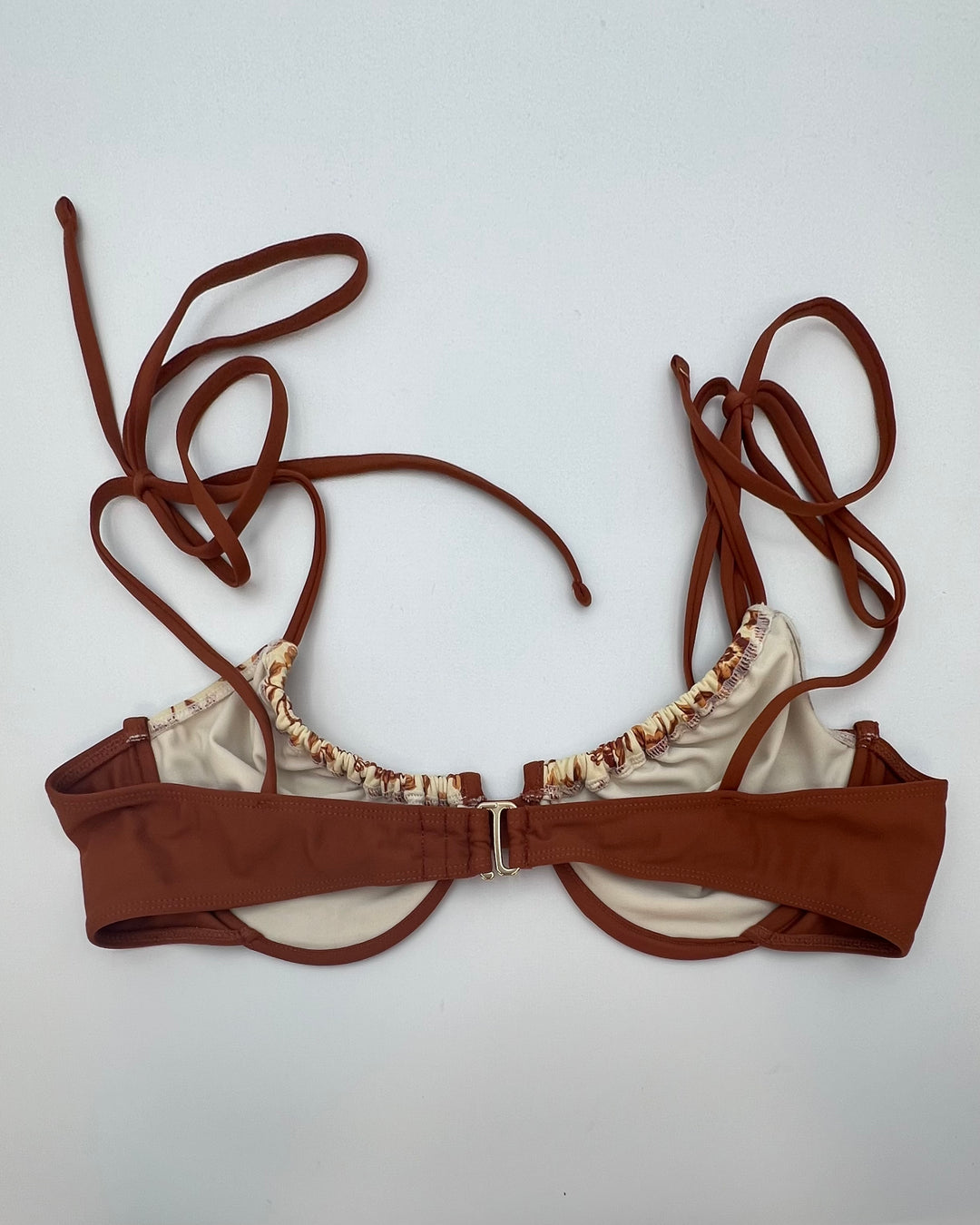 Tularosa Tan and Brown Floral Bikini Top - Extra Large