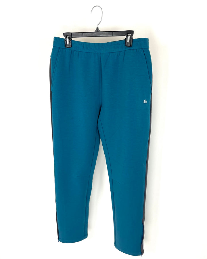 MENS Teal Jogger Sweatpants With Gray Side Stripe - Medium