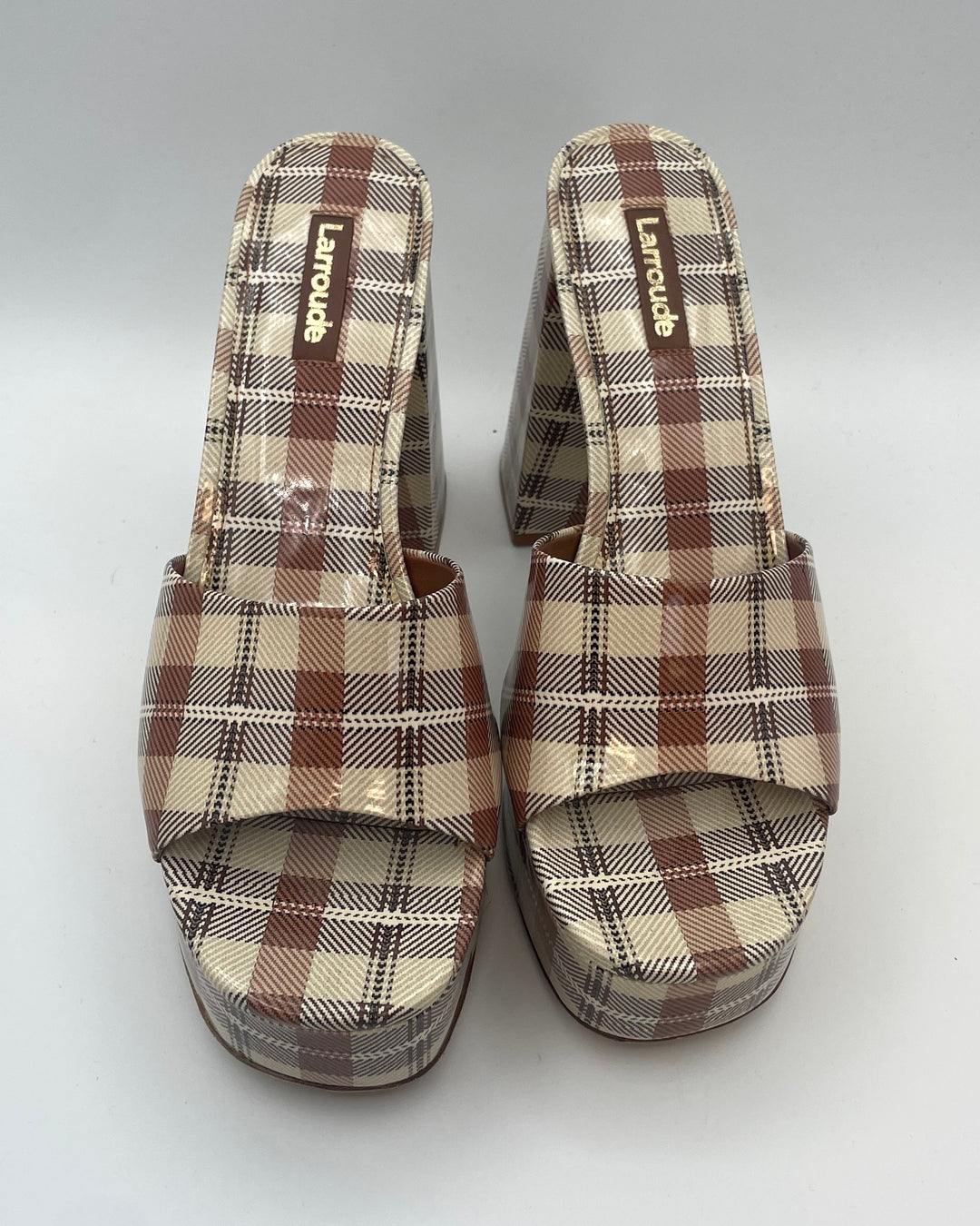 Brown Plaid Print Mule - Size 9