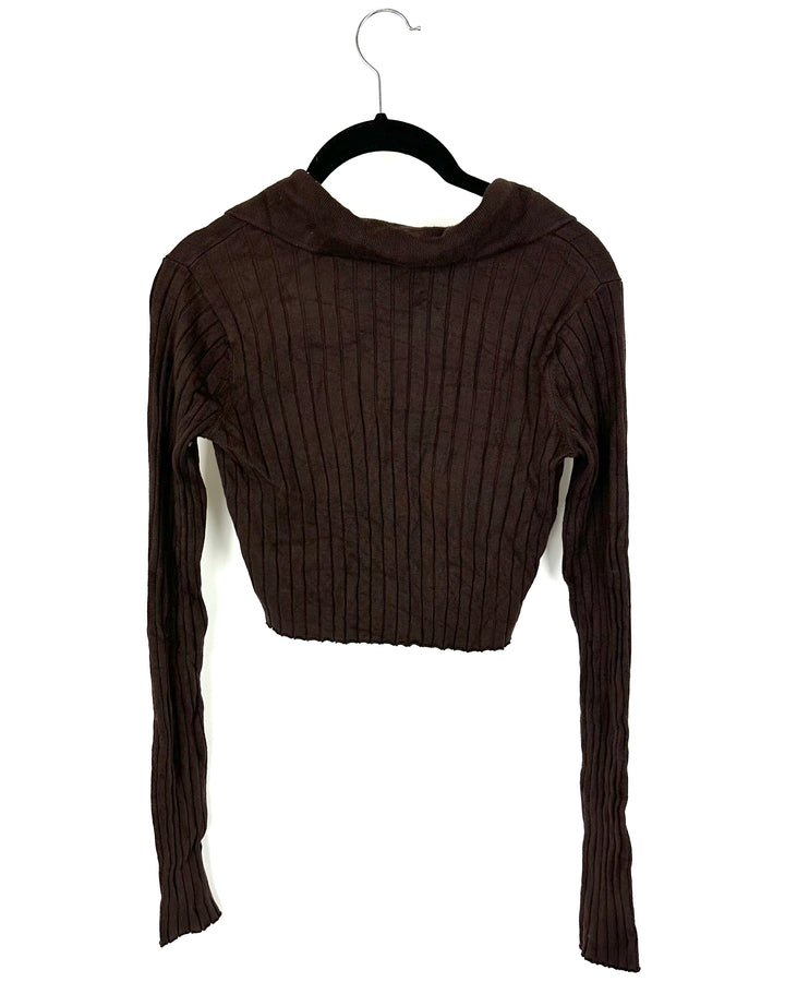 Garage Brown Cropped Long Sleeve Top - Medium