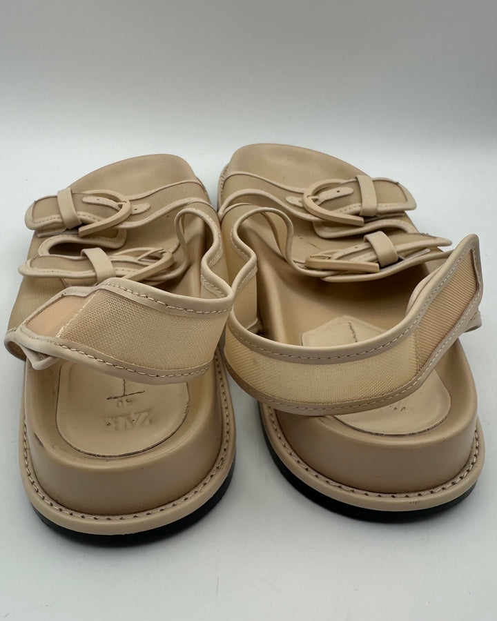 Zara Tan Flat Sandals - Size 9