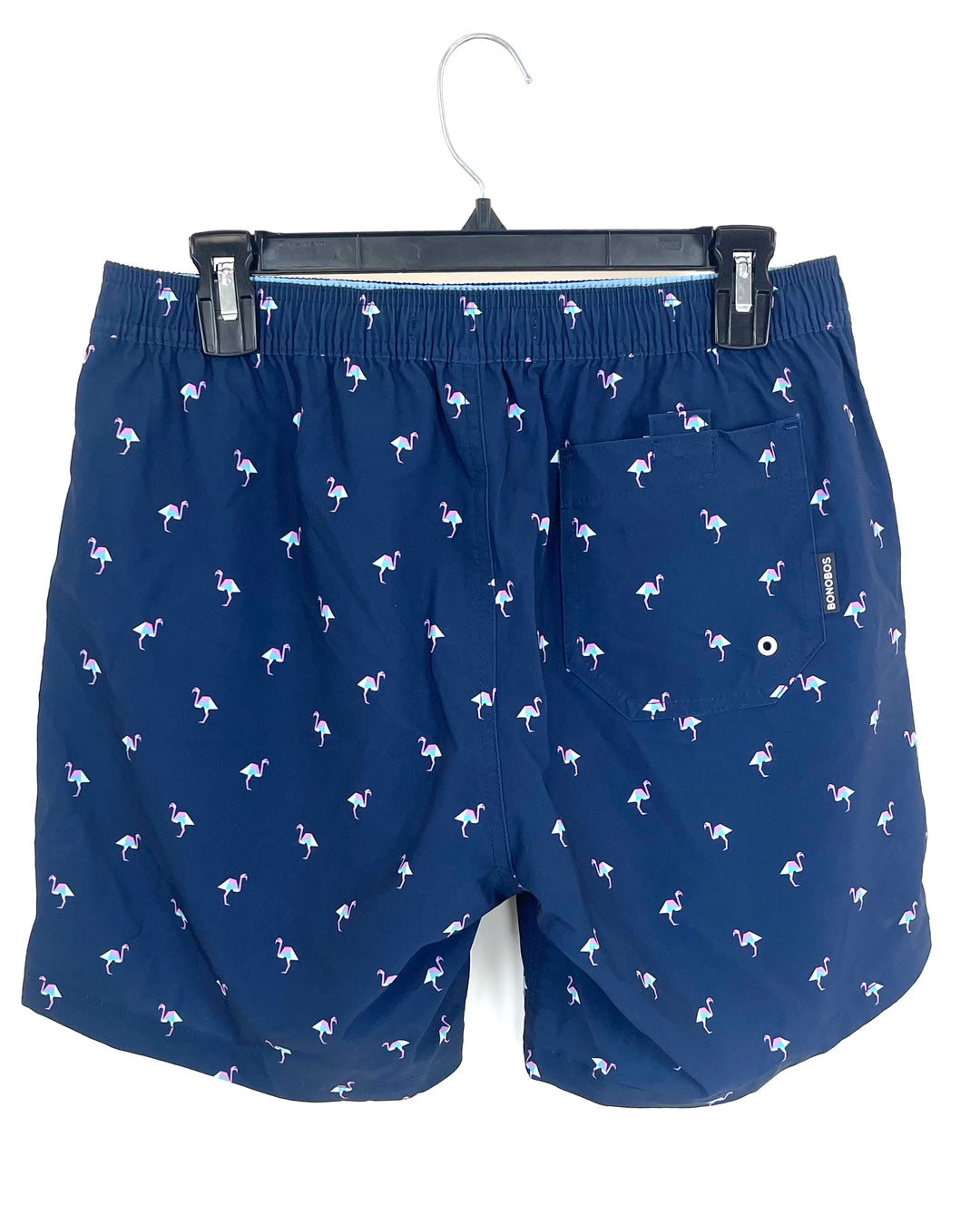 MENS Navy Swim Shorts With Purple Flamingos - Medium