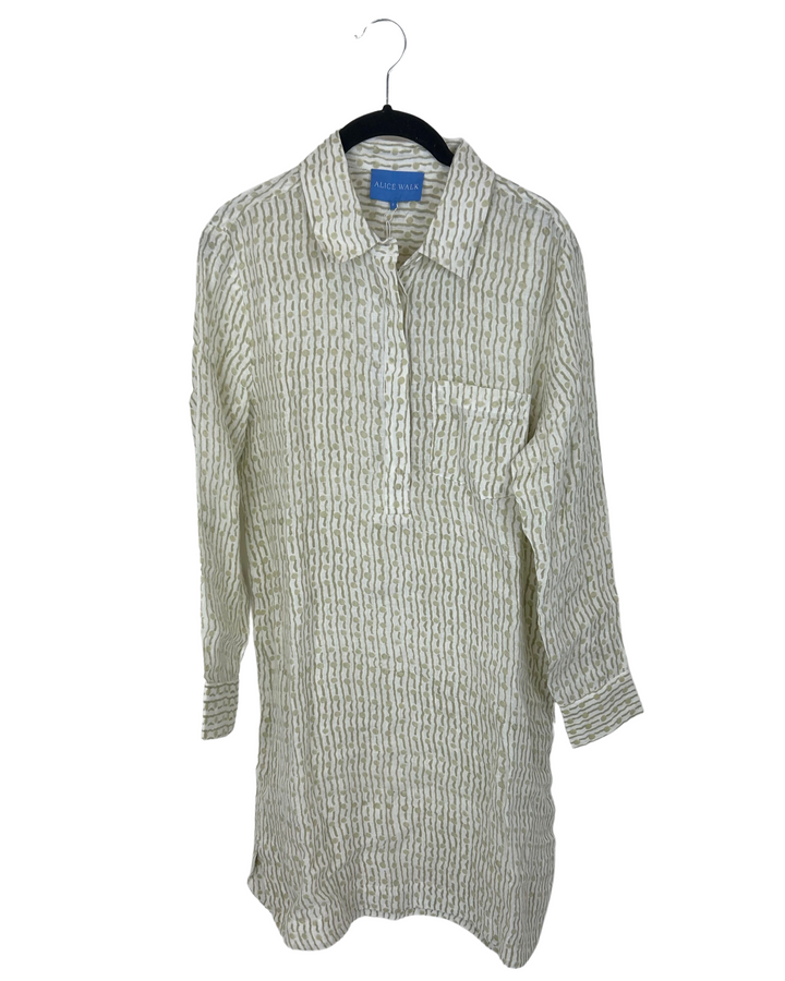 Gold And White Geo Print Linen Shift Dress - Size 0-16