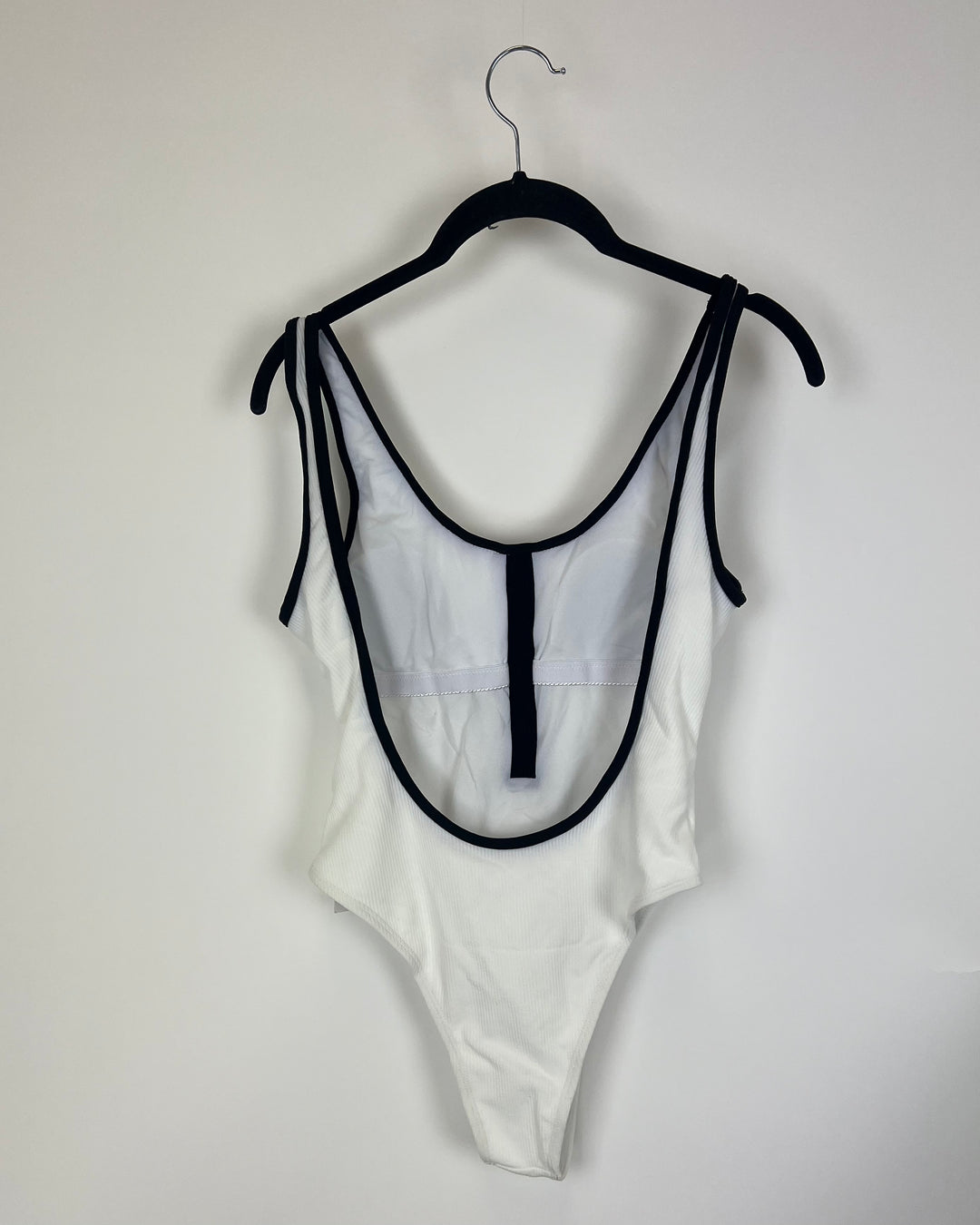 White and Black Ribbed Swimsuit - Small