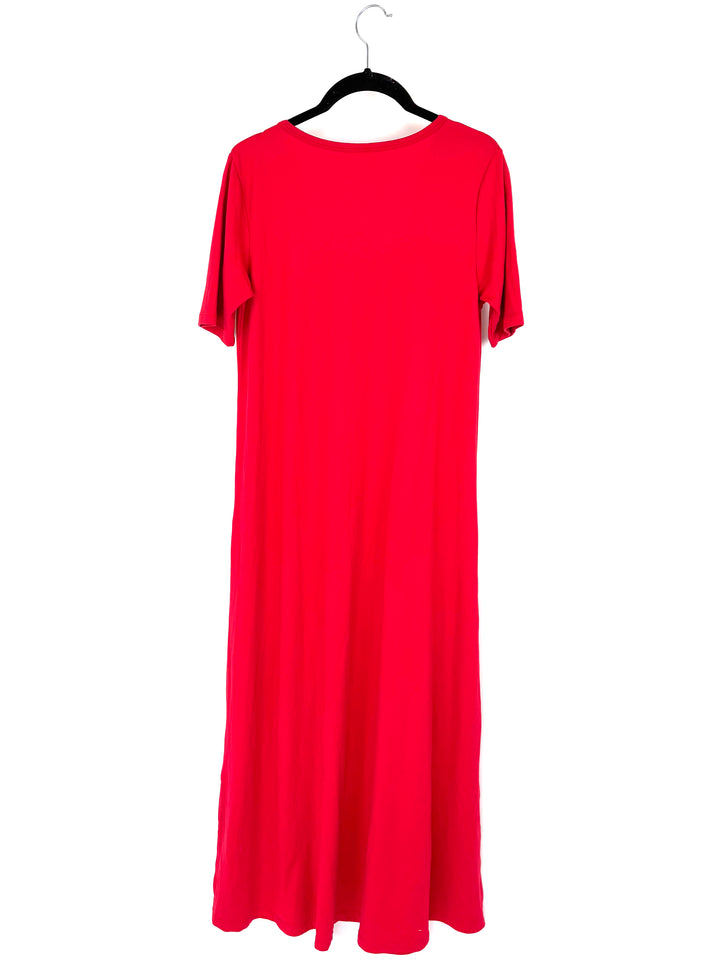 Red Short Sleeve Lounge Dress - Size 6/8