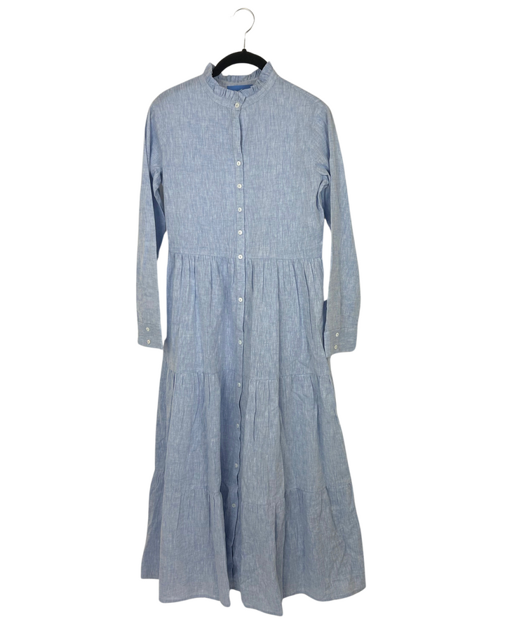 Light Blue Long Linen Dress - Size 0/2