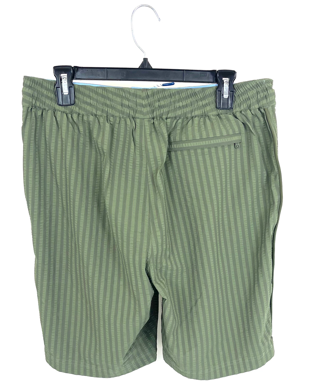 MENS Army Green Texture Stripe Swim Shorts - Medium