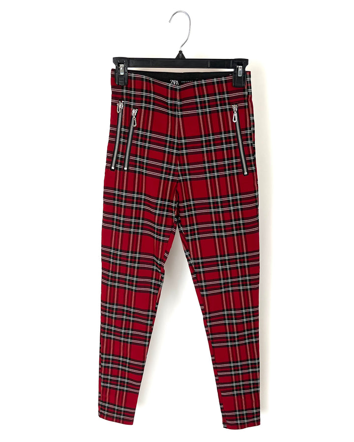 Zara Red Plaid Leggings- Size Extra Small