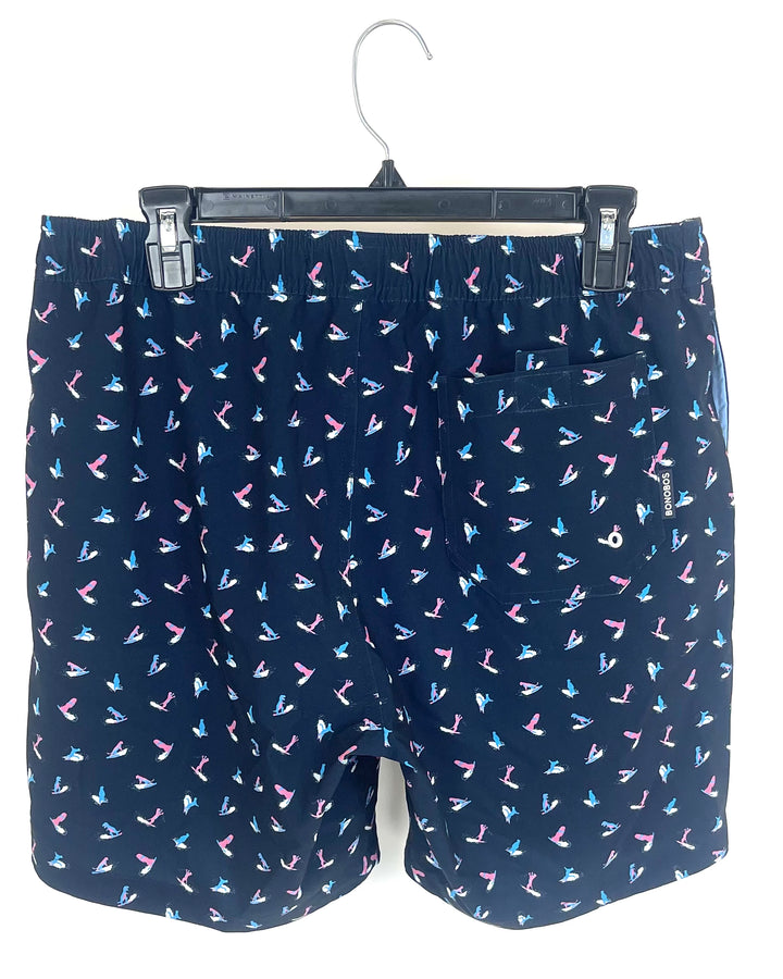 MENS Animals on Surfboards Navy Swim Shorts - Medium