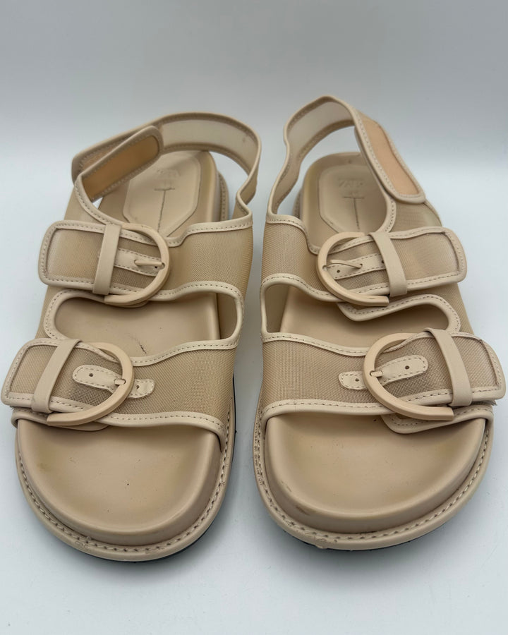 Zara Tan Flat Sandals - Size 9