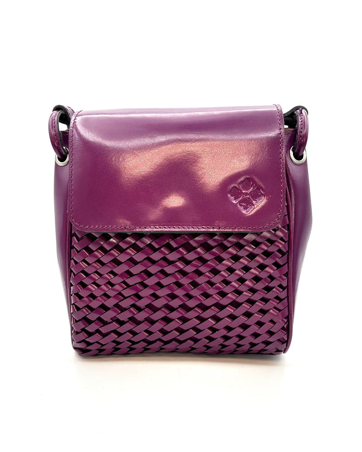 Purple Woven Leather Crossbody Handbag