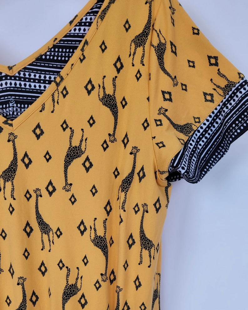 Mustard Yellow Giraffe Print Romper - Size 4/6