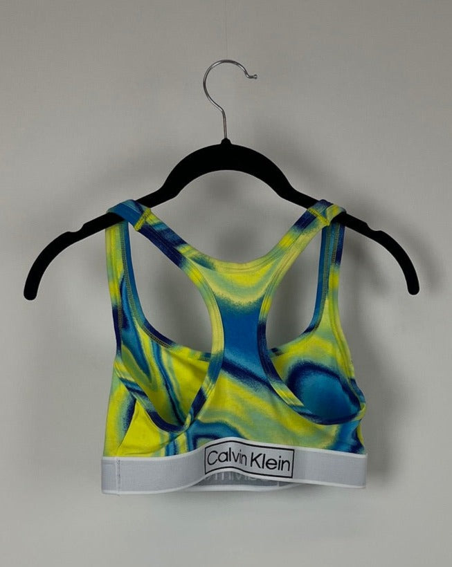 Blue and Yellow Swirl Sports Bra - Small