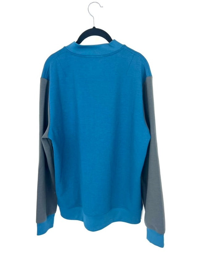 MENS Grey and Teal Color Block Zip-Up - Medium