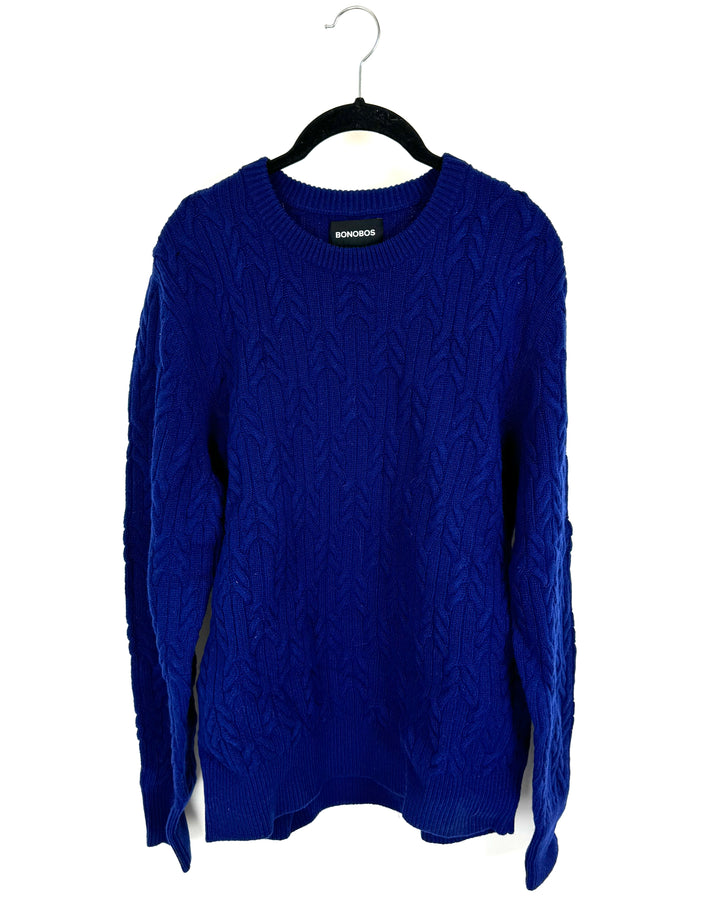 Royal Blue Cable Knit Sweater - Mens Medium/Womens Large