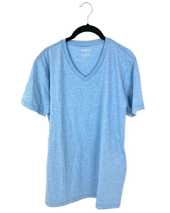 MENS Cornflower Blue V-Neck T-Shirt -  Medium