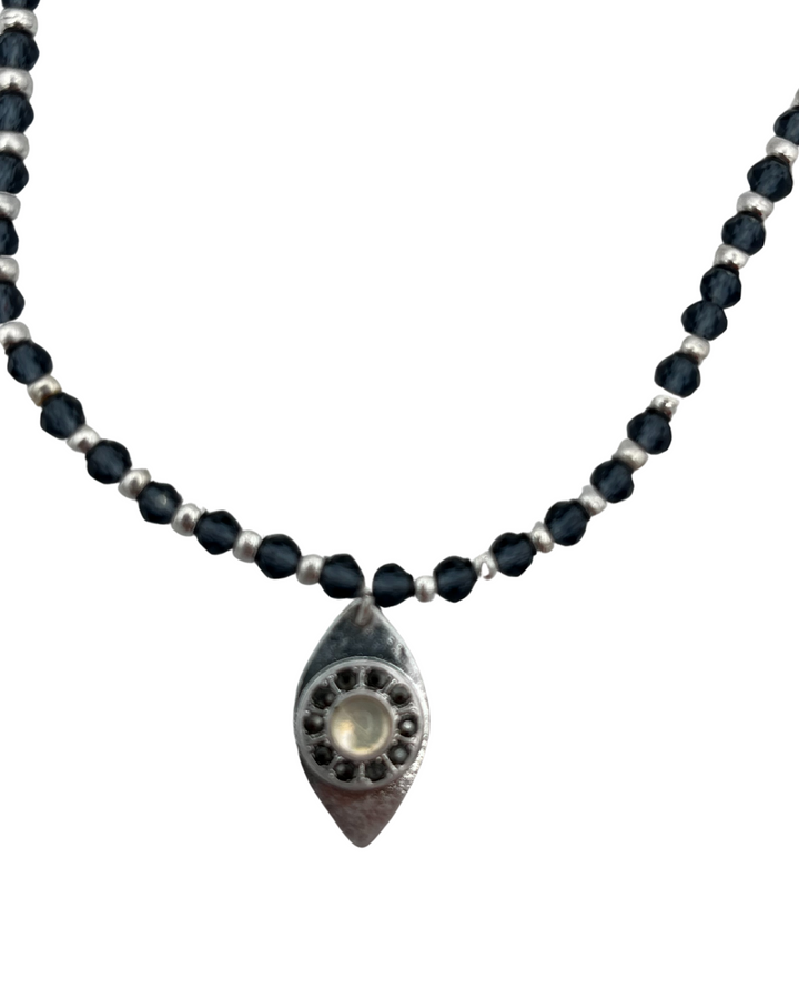 Navy Blue Beaded Eye Pendant Necklace