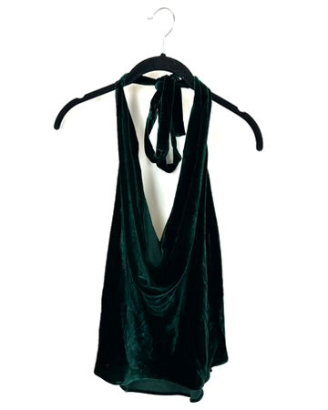 Dark Green Velvet Cowl Neck Top - Small