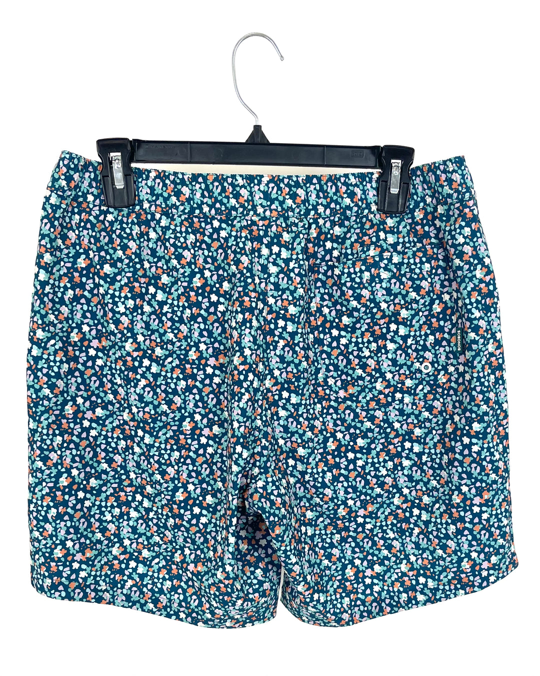 MENS Forest Green Swim Shorts With Small Floral Pattern - Medium