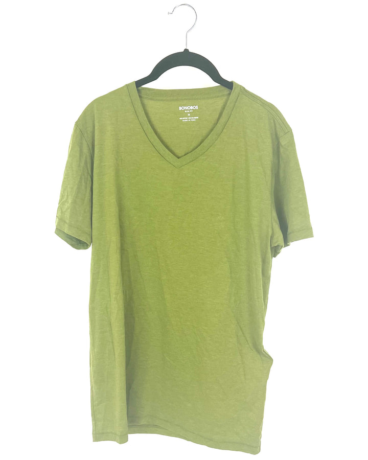 MENS Army Green V-Neck T-Shirt - Medium