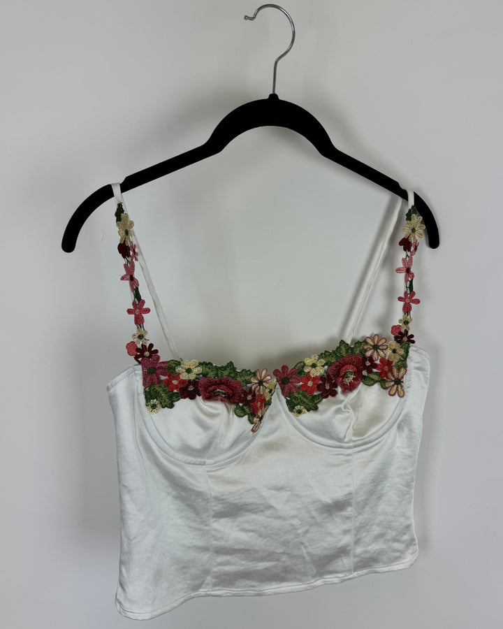 Princess Polly White Floral Crop Top - Size 8