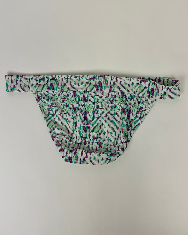 Purple and Green Abstract Swim Bottom With Ruched Sides - Medium