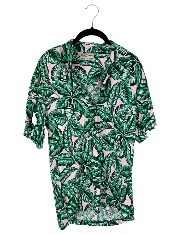 MENS Kenny Flowers Pink And Green Shirt - Small And Medium