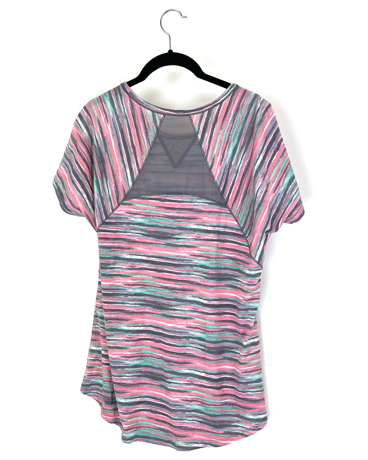 Pink Multicolored Striped Lounge Top - Medium