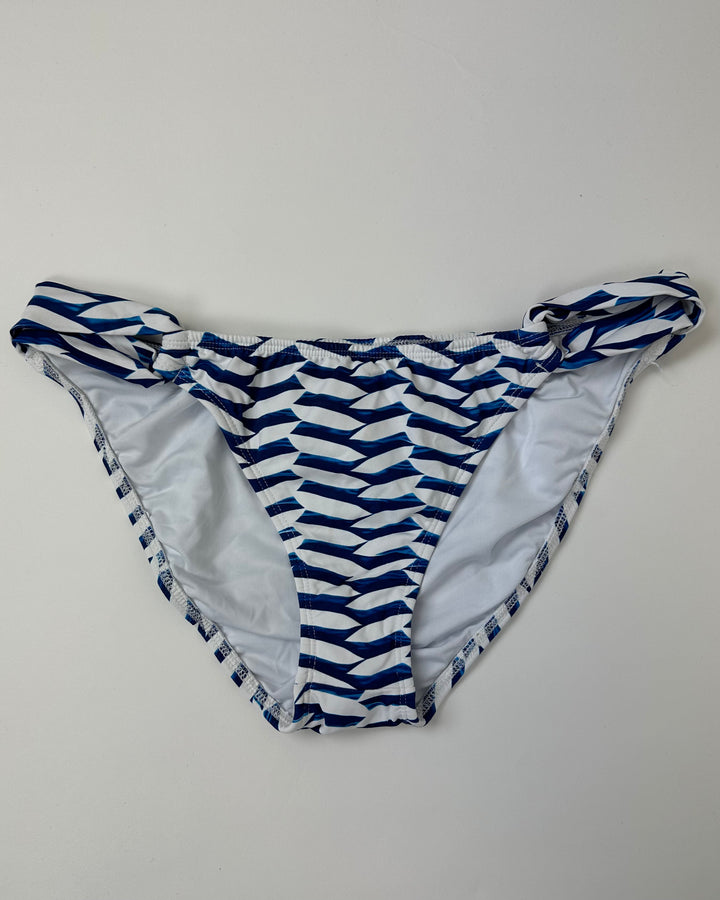 Blue and White Wavy Striped Swim Bottom - Large