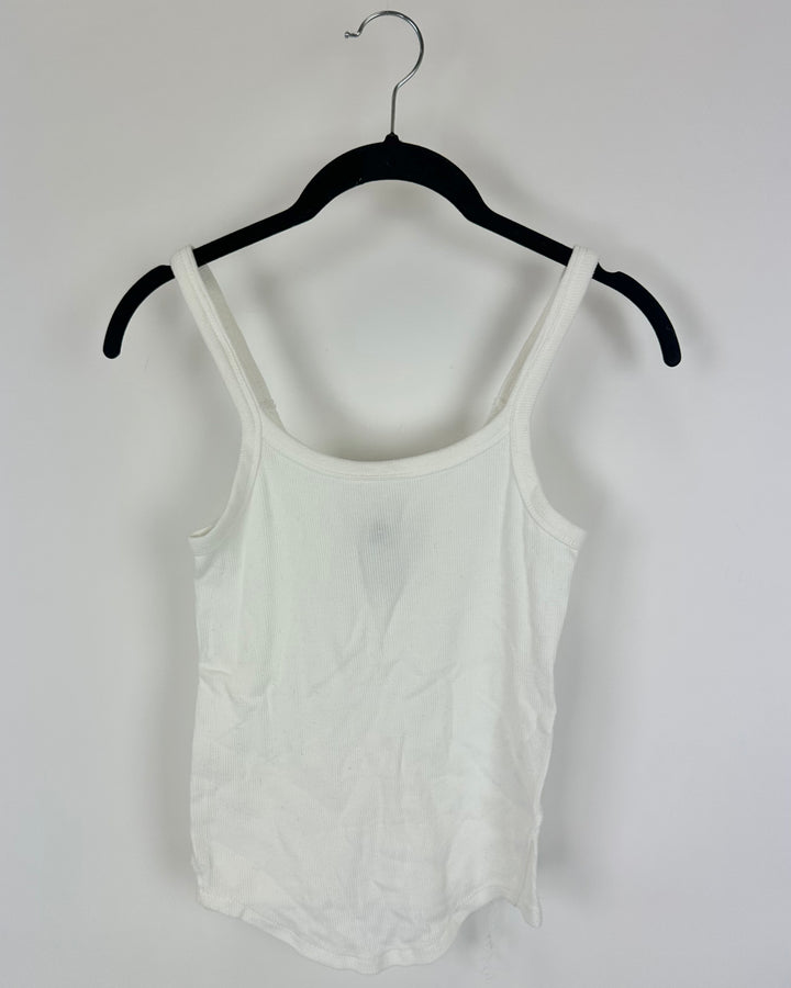 Kasics White Ribbed Tank Top - Extra Small