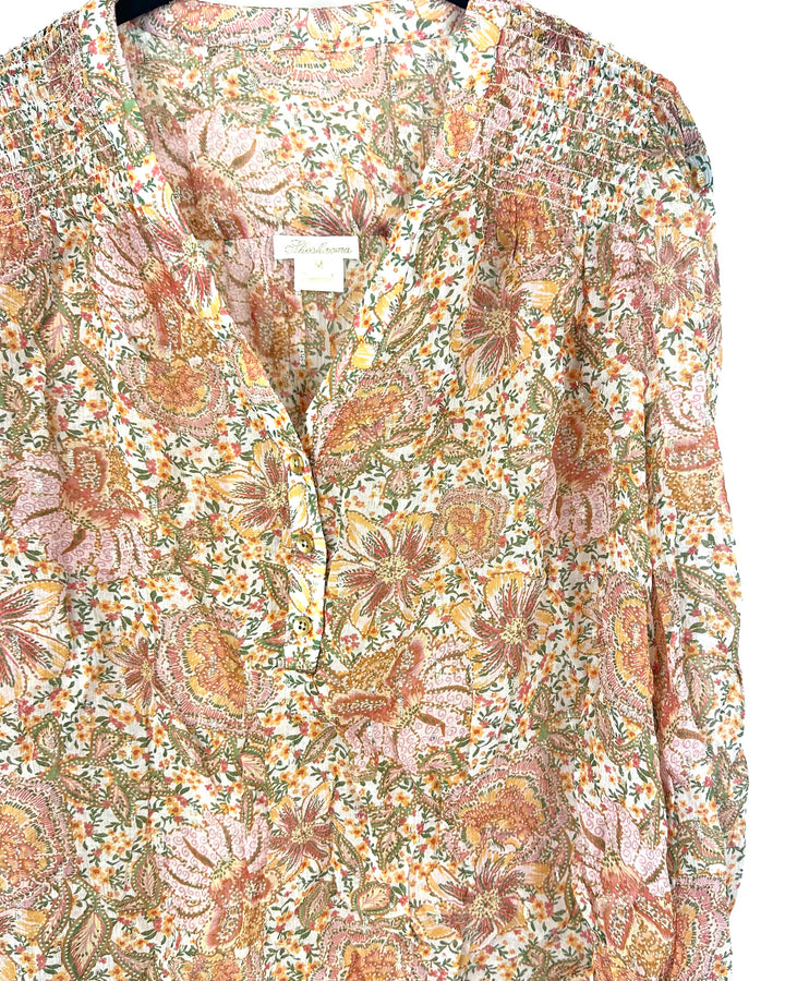 Autumn Colored Floral Patterned Blouse - Size 8/10
