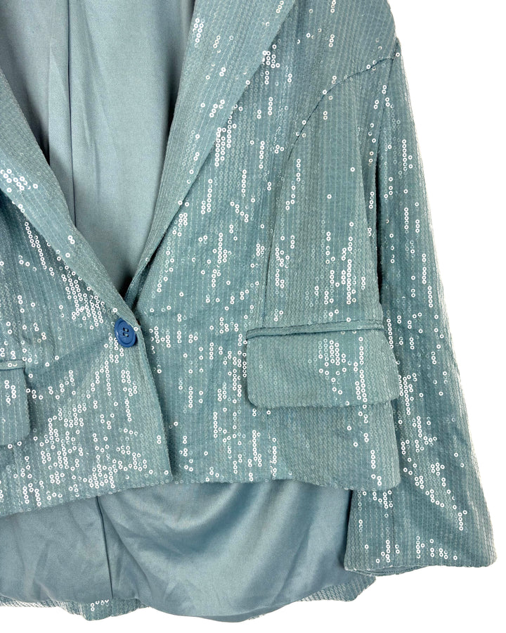 Wheelchair Adaptive Light Blue Sequin Cropped Blazer - Size 8/10