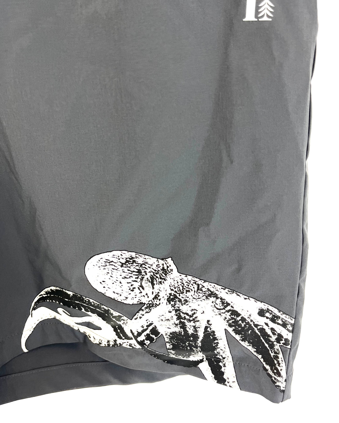 MENS Dark Gray Swim Shorts With White Squid Design - Small