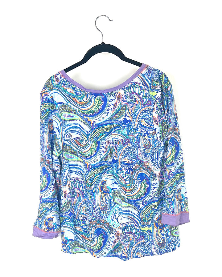 Colorful Paisley Long Sleeve Sleep Shirt - Small