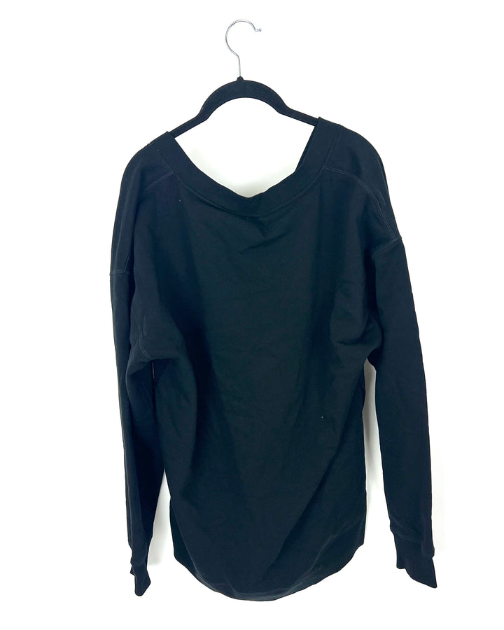 Black V-Neck Fleece Sweatshirt - Medium