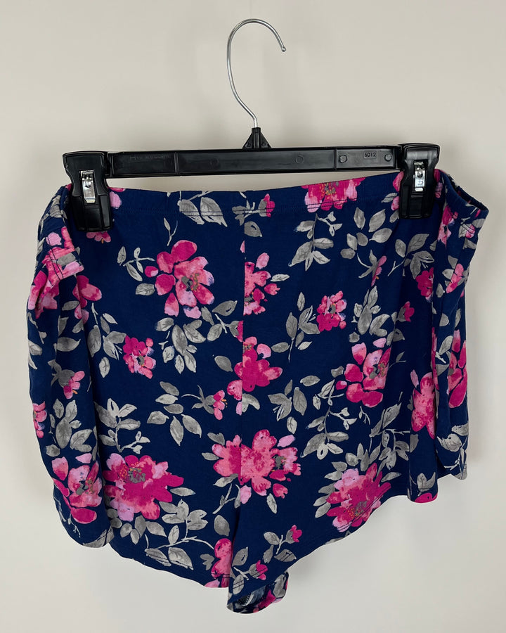 Navy and Pink Floral Lounge Shorts - Size 1X